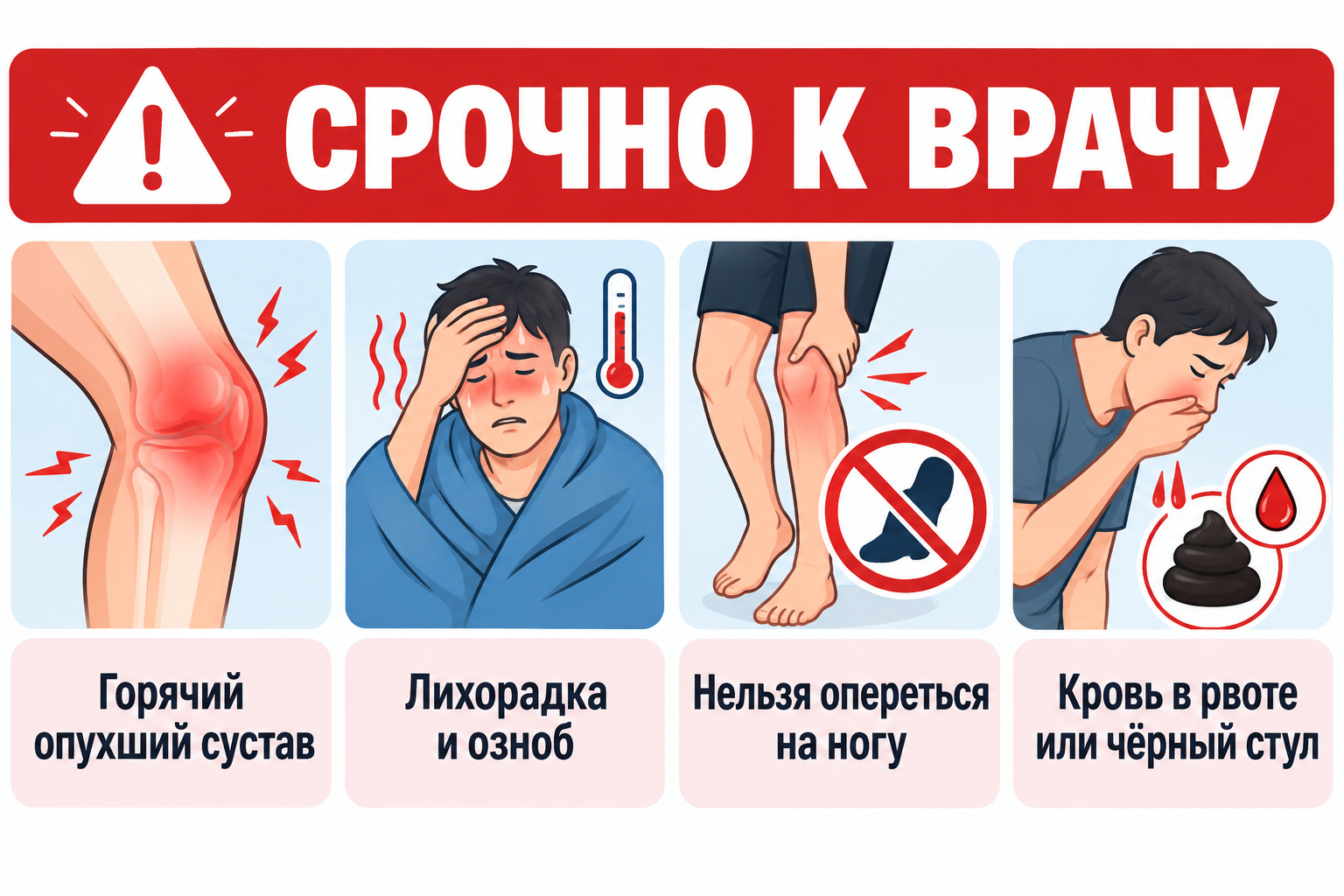 Инфографика: признаки, при которых нужна срочная медицинская помощь